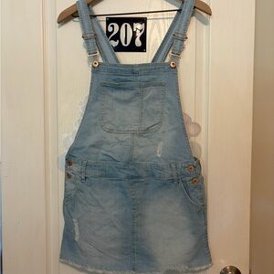 Arizona Jeans Co. size M light Denim Overalls Mini Dress w/copper accents